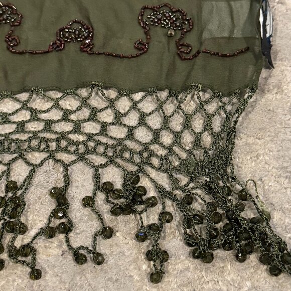 Designer Sue Wong SILK Evening Scarf Shawl Runner Large Olive Green Hand Bead #7 - Picture 11 of 13